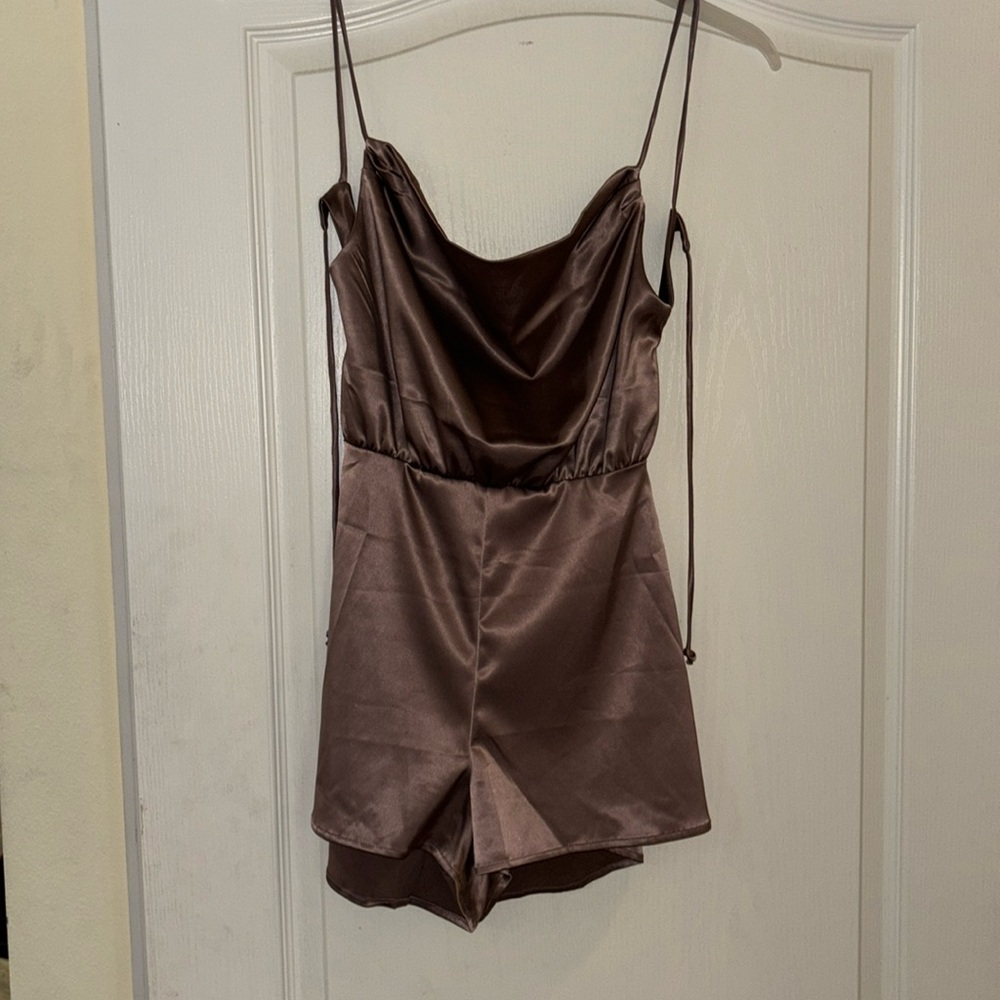 Open Back Satin Romper With Tags - image 1